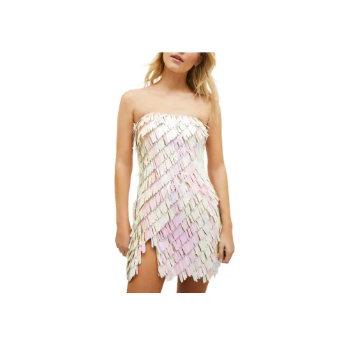 NASTY GAL Радуга Кисточка Сияние Бандо Мини Платье Без рукавов Платье Женское Многоцветное