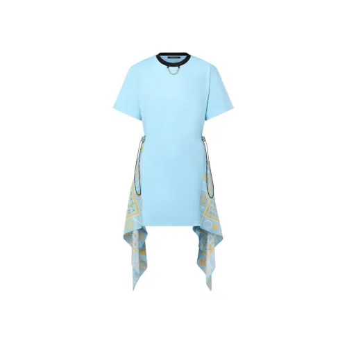 LOUIS VUITTON Короткое платье с короткими рукавами женское синее