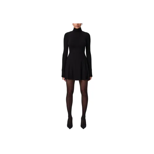 NAKED WARDROBE Черное Женское Длинное Платье с Рукавами