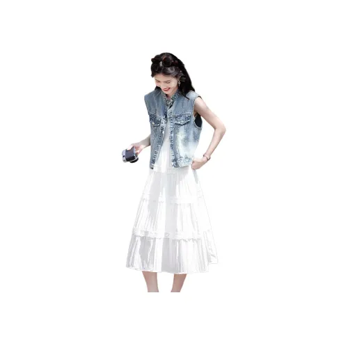 Still quiet Синий+Белый Женские Комплекты с юбкой