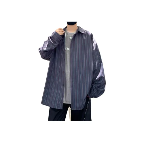 GANGZAI Черный Синий Полосы Унисекс Рубашки