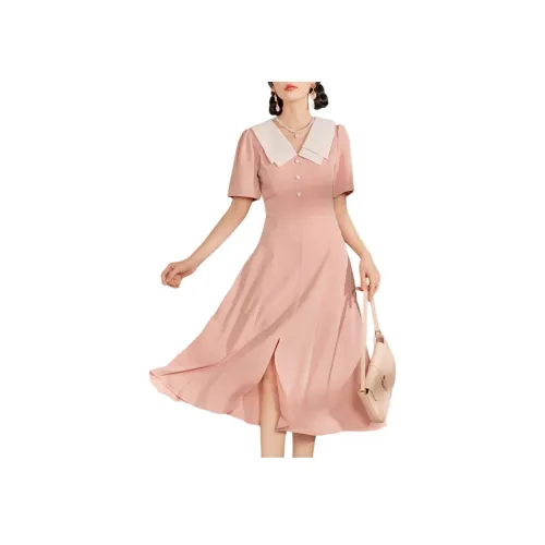 QIAOYUHUAZUN Короткий рукав Платье Женское Розовое
