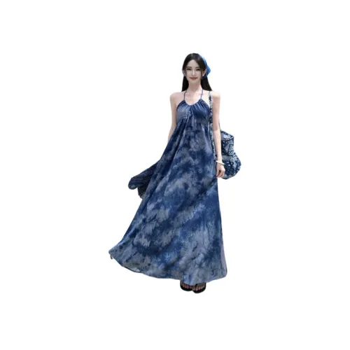 ZVJH Tie Dye Синий Женские Слиплатья