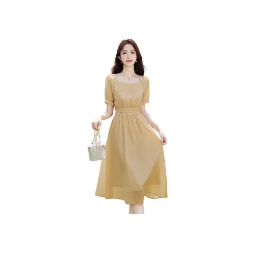 Like The Age Of Water Короткий рукав Платье Женское Желтое