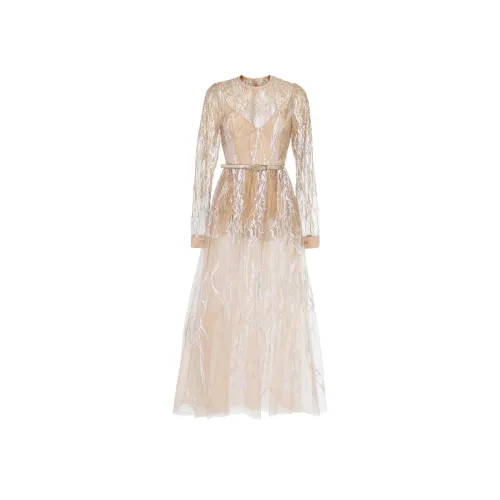 ELIE SAAB Кожа Женские Длинные Платья с Рукавами