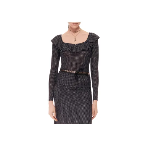 CHANEL Полная с принтом облегающая рубашка с длинными рукавами женская черно-белая