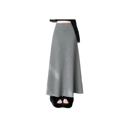 Wbwq Повседневный Длинный Юбка Женские Серый
