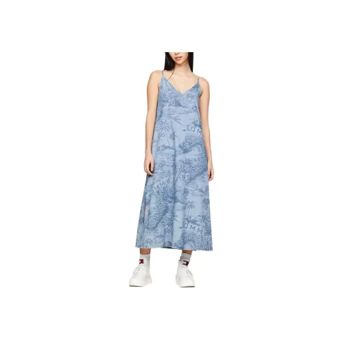 Tommy Hilfiger Тропический Лазерный Принт Шамбре Макси Платье Slip Платье Женское Синее