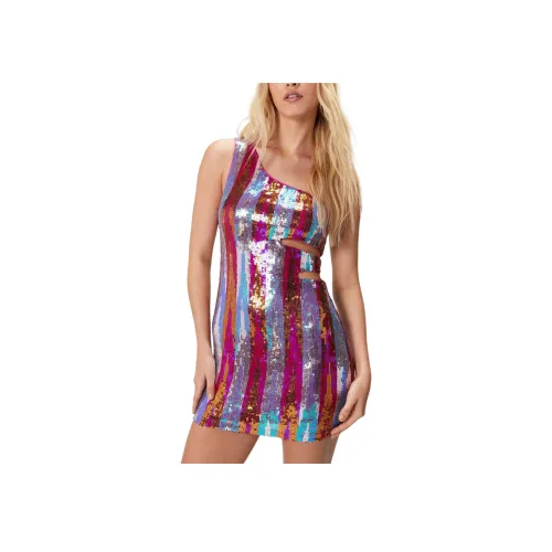 NASTY GAL Полоска С блестками Вырезанный Тело-компрессионный Мини Платье Без рукавов Платье Женское Многоцветный