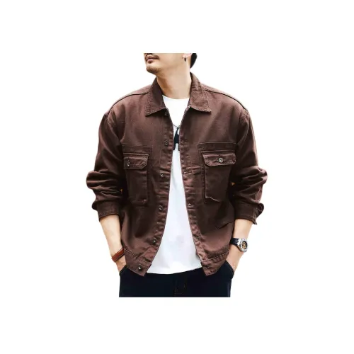 GELANLU Denim Jacket Men's Brown