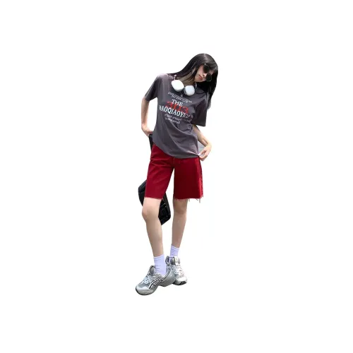 Розовые ягодно-красные женские джинсовые шорты