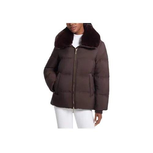 MICHAEL KORS Пуховик с искусственным мехом ошейник куртки и пальто женские шоколадный цвет