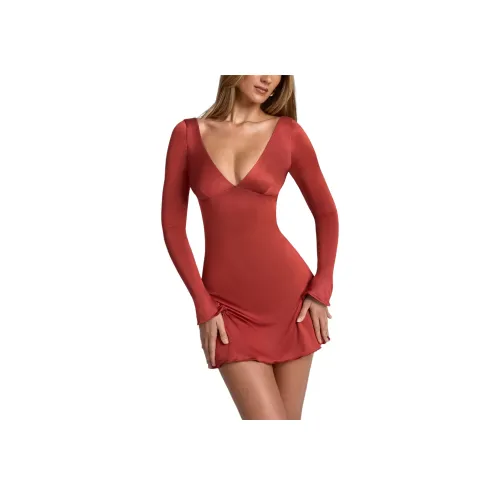 OH POLLY Tansy Длинное платье с длинными рукавами Женское Ореховый коричневый Красновато-коричневый