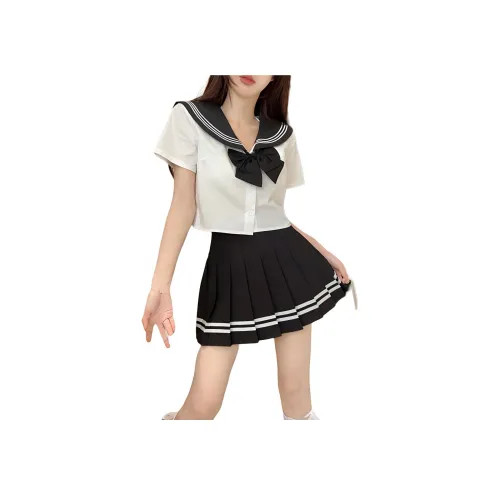 Garbege UNIFORM Женская Белая Рубашка с Бабочкой-Галстуком + Черный Юбочный Комплект