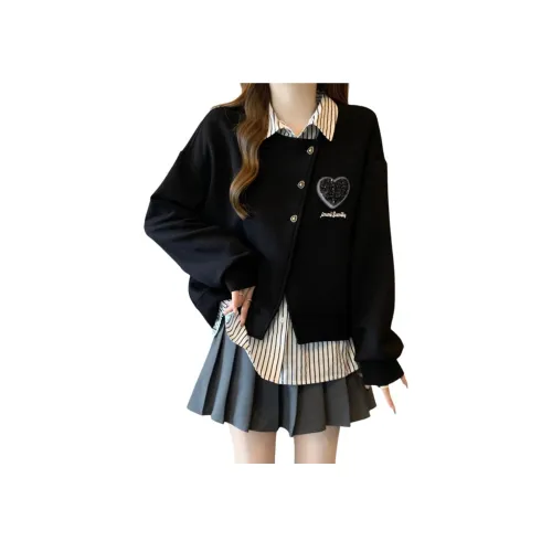 Mu Qingqing Черный Mock Два предмета Длинный рукав Толстовка Женская толстовка