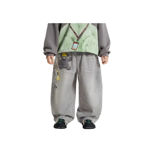 Woobaby Джинсы Медведь С принтом Джинсовый серый для детей 3-7 лет