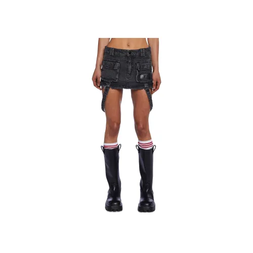 Dolls Kill DARKER WAVS Charged Denim Cargo Mini Skirt Women's Black Black Дольс Килл DARKER WAVS Charged Деним Карго Мини Юбка Женская Черный Черный
