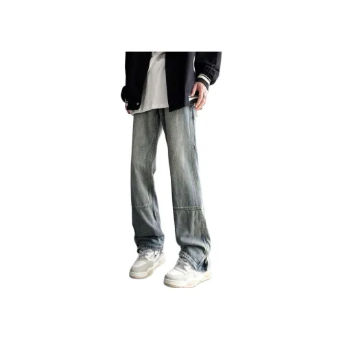 Белый медведь Джинсы Освежающий Брюки Лето Унисекс Винтажный синий