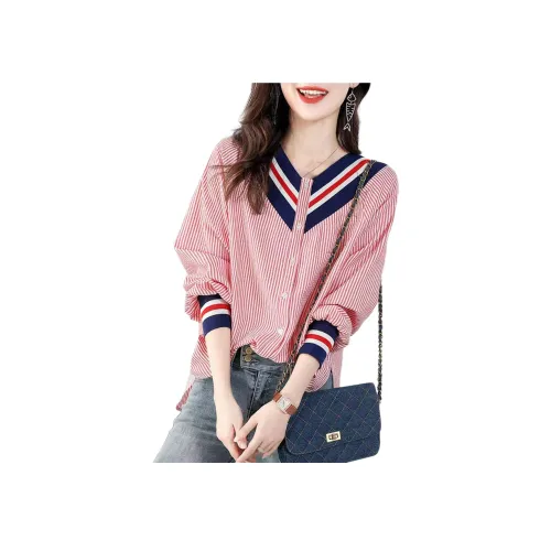Wbwq Рубашка Женская Красная и Белая Полосатая