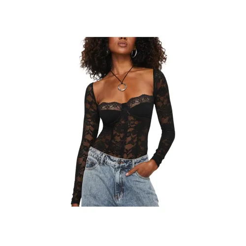 PRINCESS POLLY CADROT Длинный рукав Кружево Комбинезон Женские Черный Черный