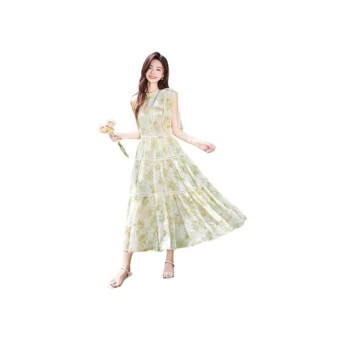 Like The Age Of Water Без рукавов Платье Стандартное Женское Зеленое