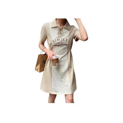 NANING9 Короткий рукав Платье Женское Хаки