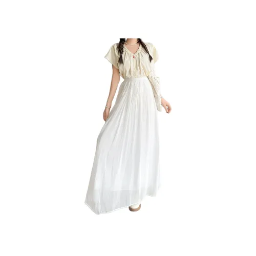 Wen Shan Повседневный Длинный Юбка Женская Белая