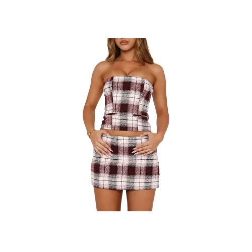 WHITE FOX Bustier Красная Клетка Без бретелей Топ Женский