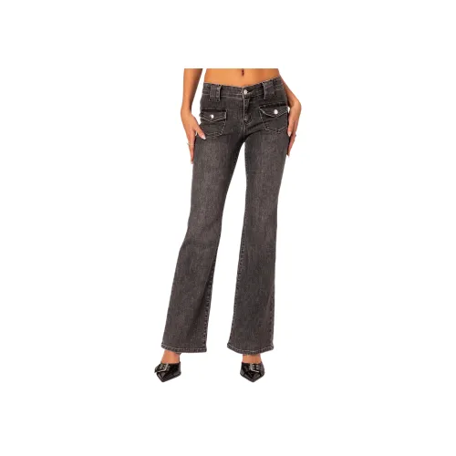 Edikted Tatum Washed Low Stepped Stitch FLARE Jeans Women's
