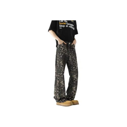 JIEPA Джинсы унисекс с желтым леопардовым принтом