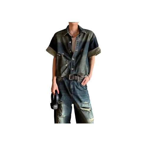 GANGZAI Синие Унисекс Рубашки