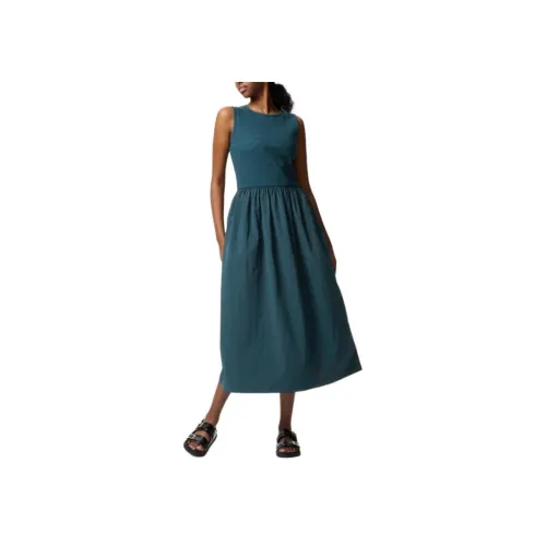 UNIQLO Без рукавов Платье Женское Темно-синий Зеленый