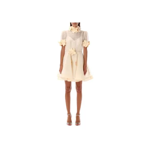 Zimmermann Короткое платье с короткими рукавами женское кремового цвета