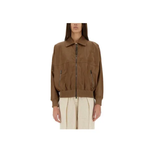 Brunello Cucinelli Коричневые Женские Кожаные Куртки