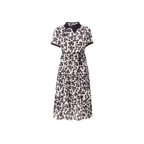 KAMILAN Короткий рукав Платье Женское Черно-белое Многоцветное