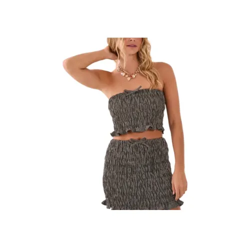 NASTY GAL Премиум GINGHAM Shirred Бандо Топ Без бретелей Топ Женские