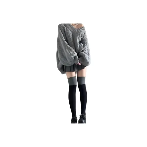 Mu Qingqing Серый Трикотажный Ткань Свитер + Серый Плиссированная Юбка Женские Юбка Комплект