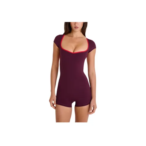 OH POLLY Мягкий Активный Открыто Спина Unitard в Бордовом Комбинезон Женские
