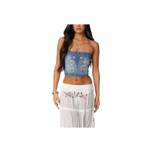 Edikted TULA Вышитый Деним Корсет Без бретелей Топ Женский