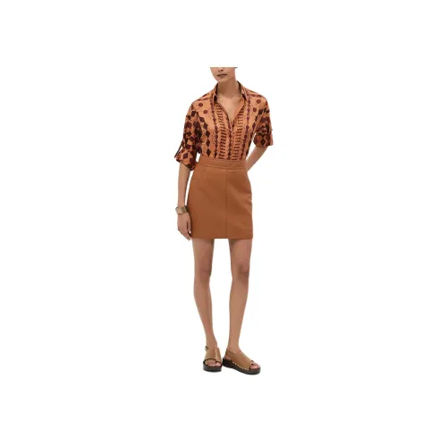 HERMES Кожаные короткие юбки Женские Коричневый