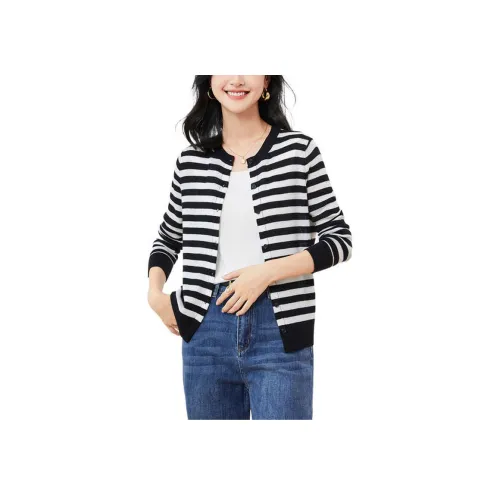 JINJU Свитер Женский Черный Белый Полосы