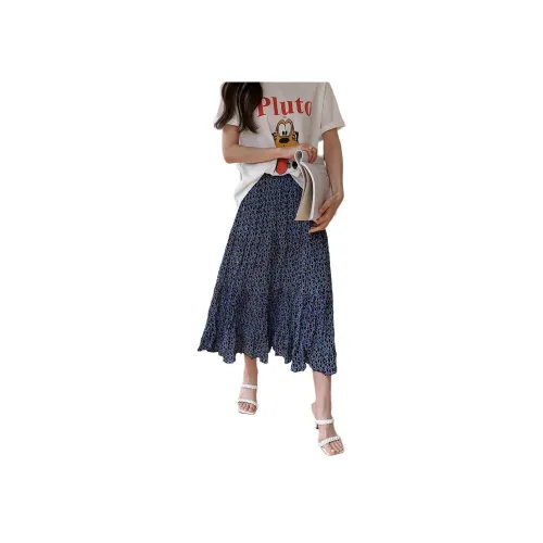 NANING9 Повседневная длинная юбка женская синяя