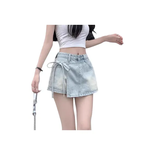 YEARNED Джинсовые короткие юбки Женские Светло-синие