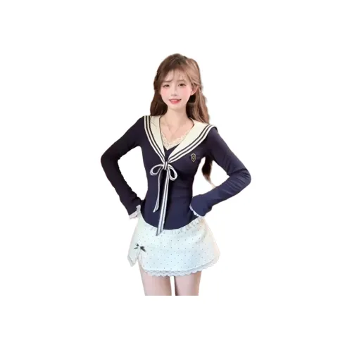 BVODE Темно-синий топ + Экрю юбка Женские комплекты с юбкой