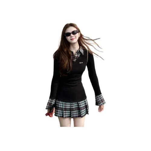 XIAOJUCHUANLI Длинное платье с длинным рукавом женское черное