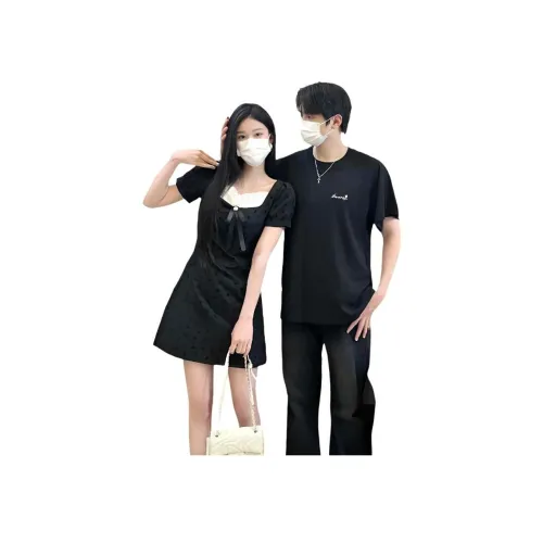 QYPRF Одежда для пары Женское платье + Мужская короткая рубашка с рукавами, женские парные комплекты