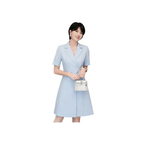 ONE SHALLOW Blue Dress Женское Короткое Платье с Рукавами