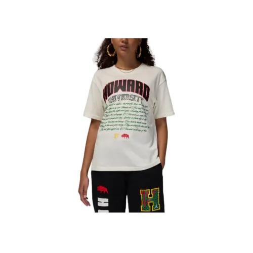 Jordan x Howard University Рукав с спущенным плечом T-рубашка Женская Экрю