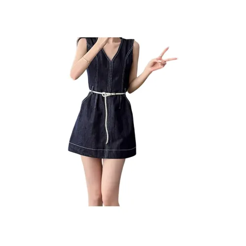 Aghr Темно-синий Женские Платья без рукавов