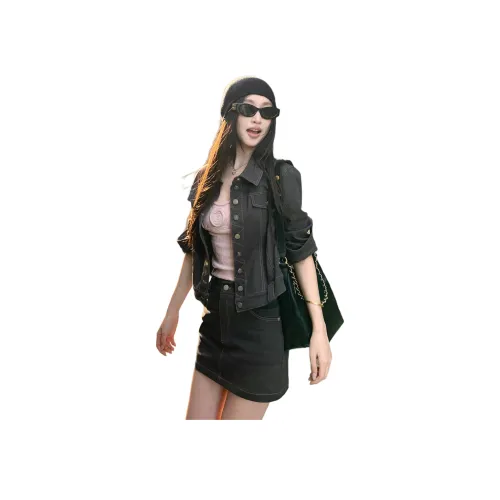 MISSHONEY MH Черный Комплект с Юбкой Деним Топ+Юбка Женские Юбочные Комплекты